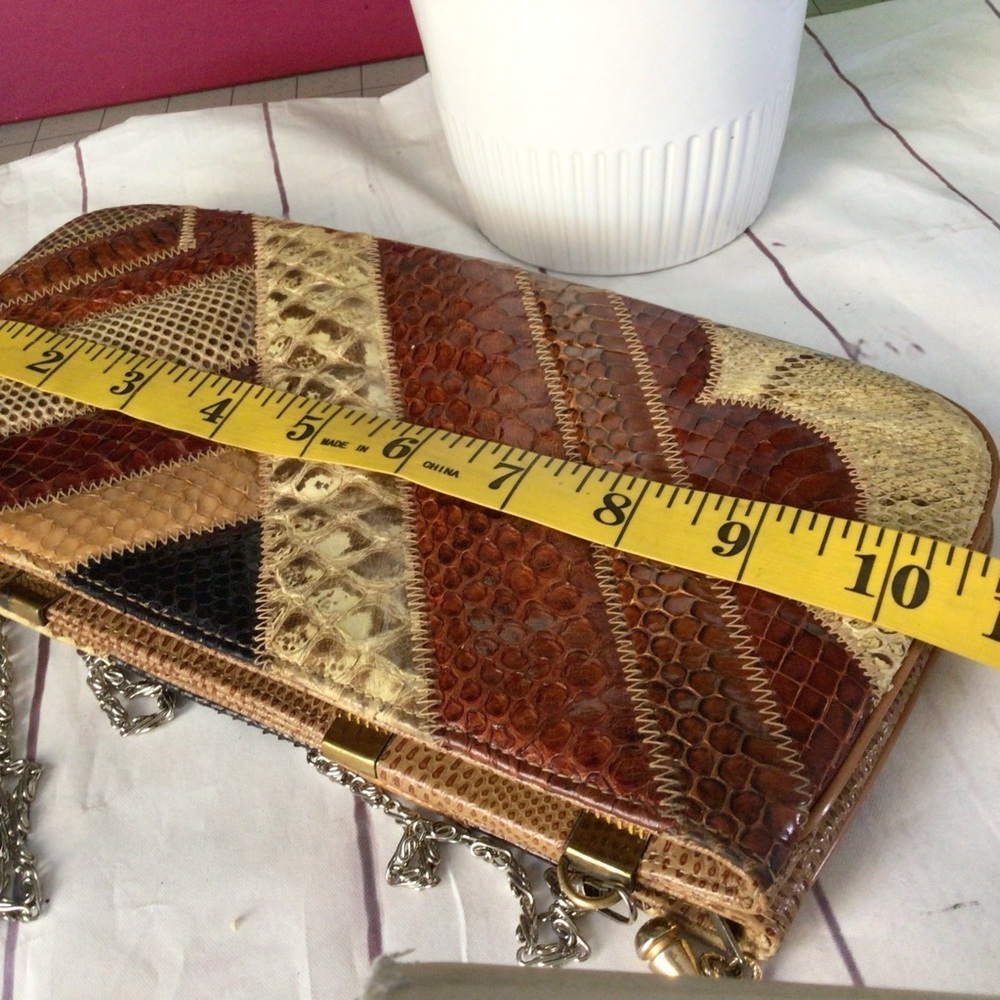 Vintage Retro Bass Supreme Multicolor Patchwork Leather Shoulder Bag Gold Tone - Picture 9 of 14